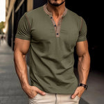 Detail of men's V-neck button shirt