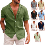 Men's linen-cotton short-sleeve button-down shirt