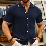 Front view of men's short-sleeve polo shirt
