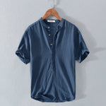 Front view of men's stand collar shirt
