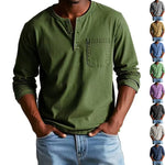 Men's V-neck button long-sleeve casual top
