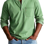 Men's V-neck button shirt detail