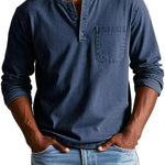 Front view of men's V-neck long-sleeve top
