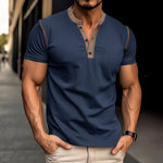 Front view of men's V-neck polo shirt