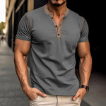 Men's white V-neck button polo shirt